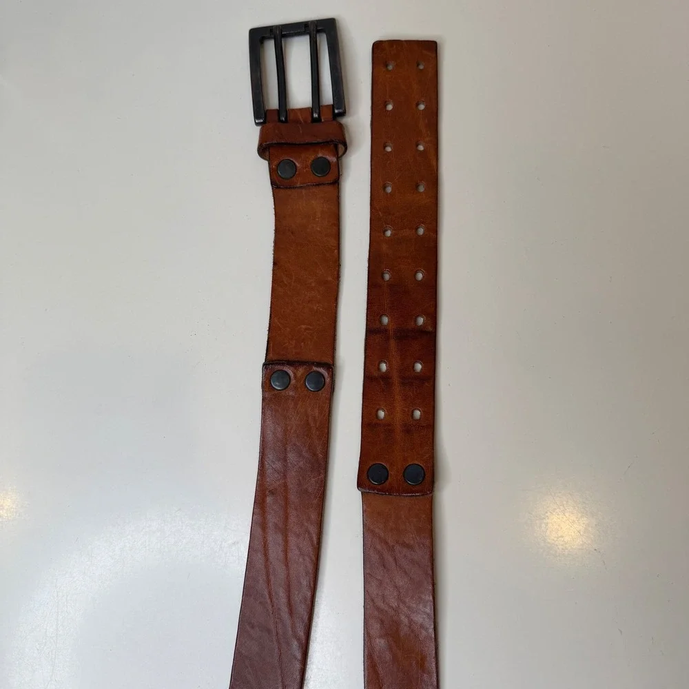 Cowboysbelt Amsterdam Leather Men's Belt Brown Double Prong Buckle Rugged 95 40